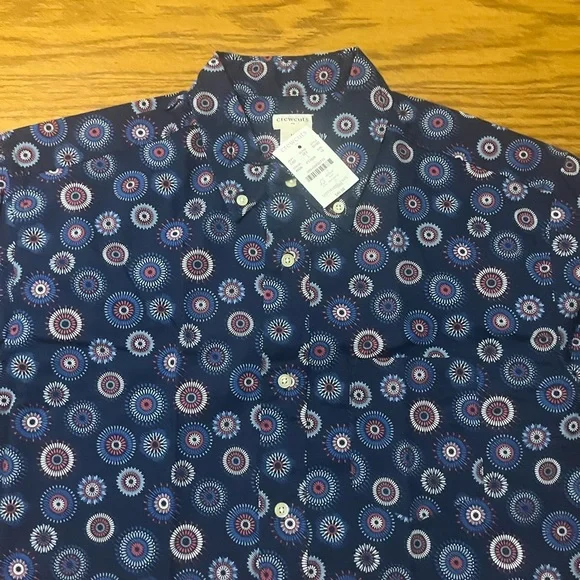 Crewcuts Button Down Shirt in Blue and Red with Festive Medallion Design - Picture 2 of 3
